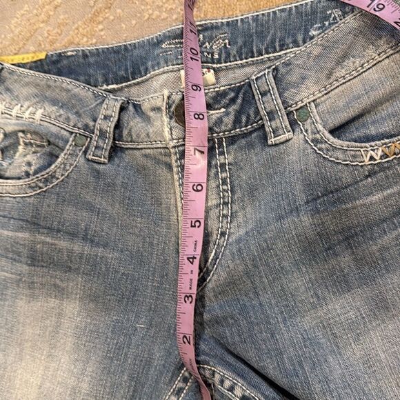 Silver Aiko flare original fit Distressed Jeans- NWT- size 30 x 31 chunky stitch - Picture 10 of 12